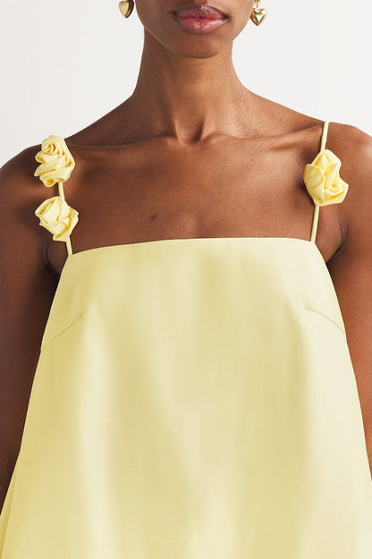 Square Back Spaghetti Strap 3D Rosette Applique A-Line Mini Dress