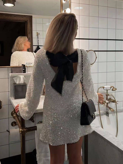 Night-Sky Sequin Bustier Mini Dress