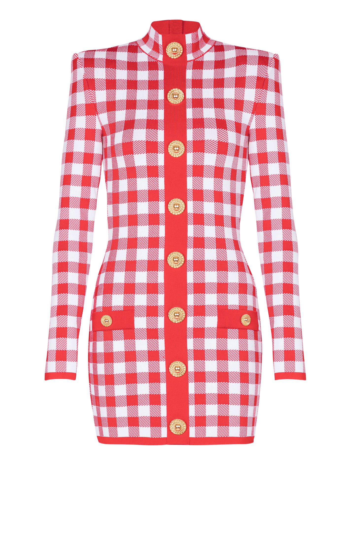 Knit Checks Metal Button Mini Dress
