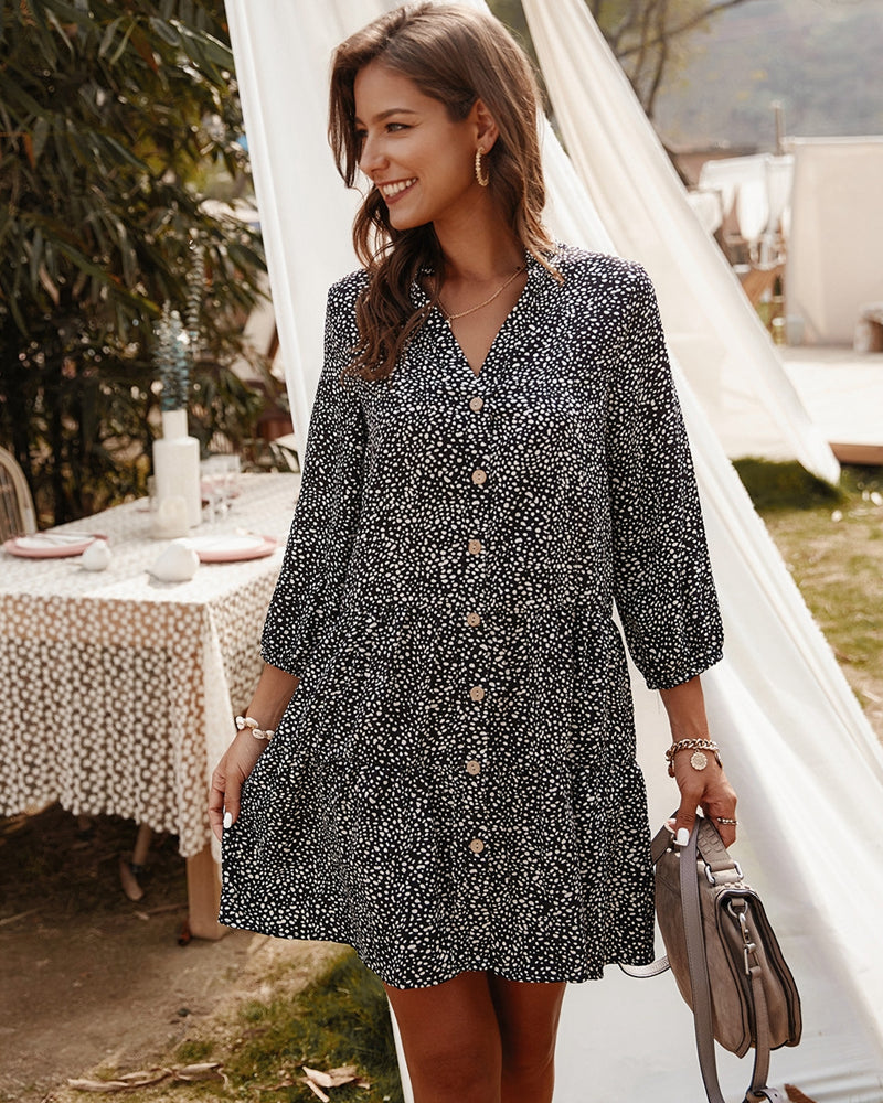 Midnight Dots - Long Sleeve Beach Dress