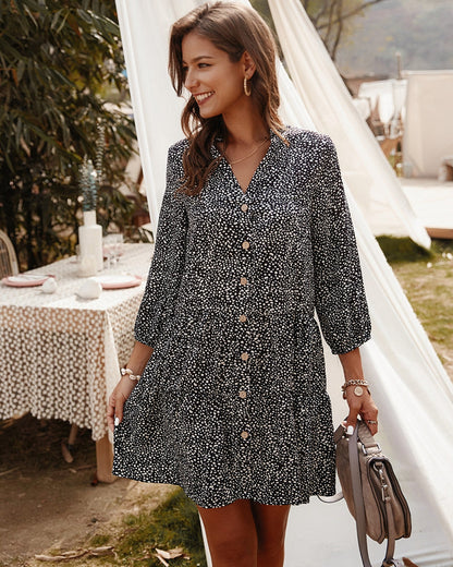 Midnight Dots - Long Sleeve Beach Dress