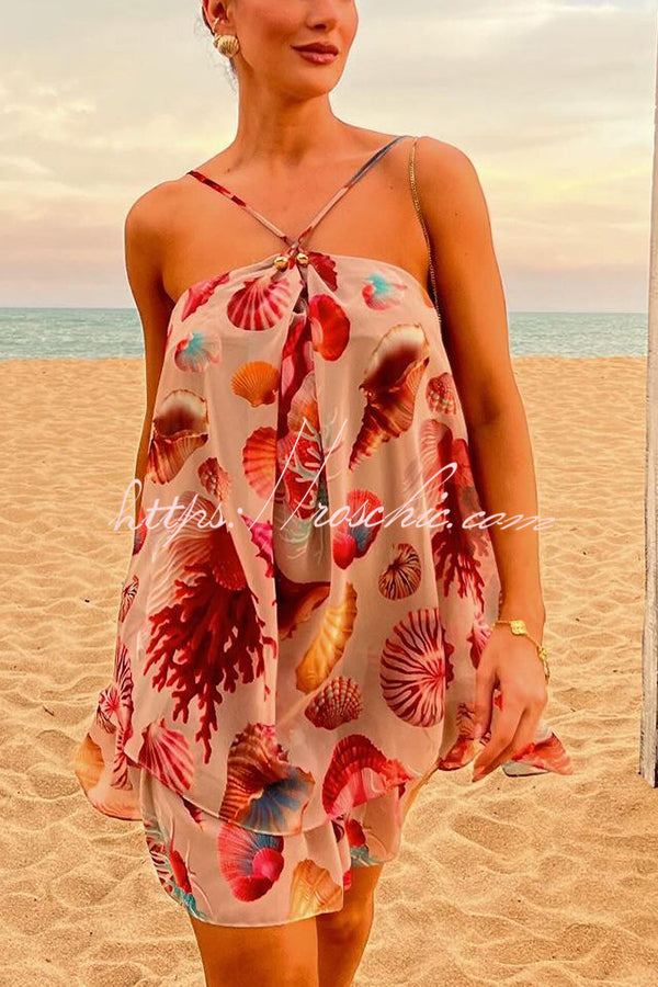 Ocean Princess Unique Print Halter Tiered A-line Mini Dress