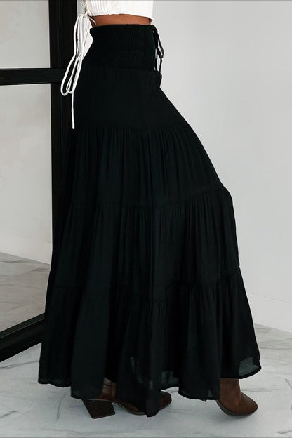 Boho Chic High Waisted Contrast Drawstring A Line Maxi Skirt
