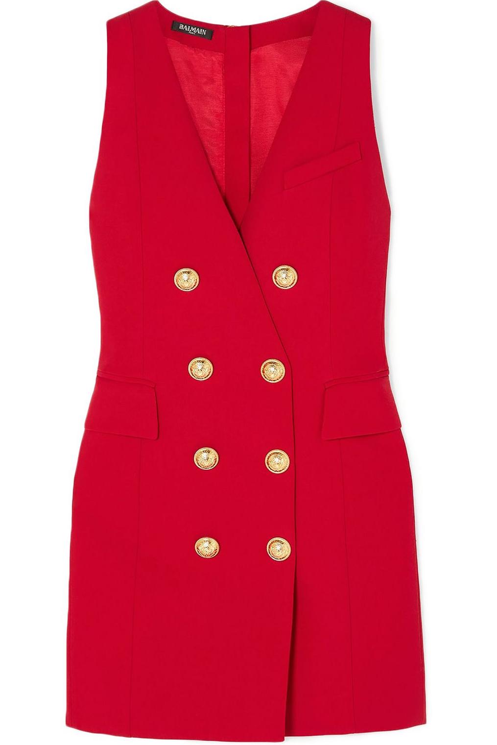 Metal Button Double Breasted Sleeveless Mini Dress