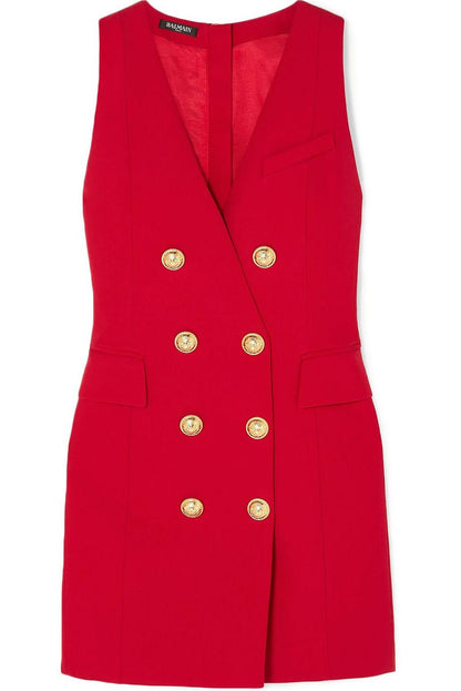 Metal Button Double Breasted Sleeveless Mini Dress