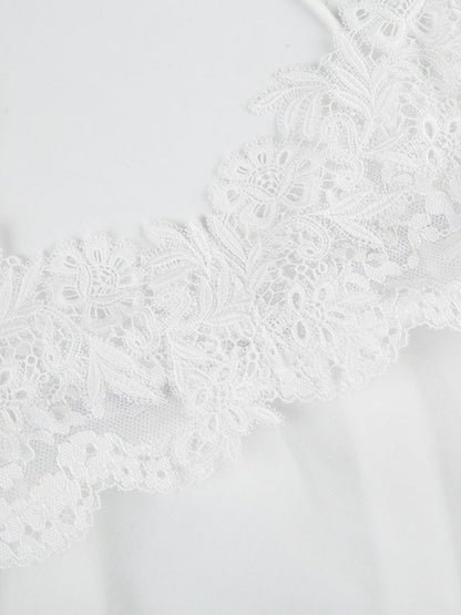 Sheer And Sexy Patchwork Mesh Lace Trim Suspender Long Dress