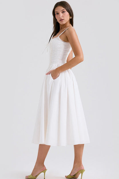 Sweetheart Lace Up Corset Bodice Off Shoulder Strap Tiered Midi Dress