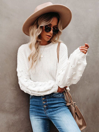 Solid Color Knit Pullover Sweater With Bubble Sleeve For Women 2026