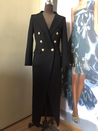Black Blazer Dress High Slit Long Sleeves Work Office Casual Long Dresses