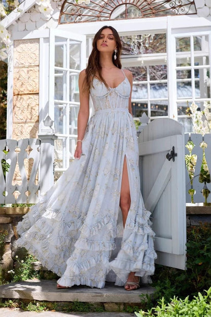 Elegant Floral Print Sleeveless Maxi Party Dress