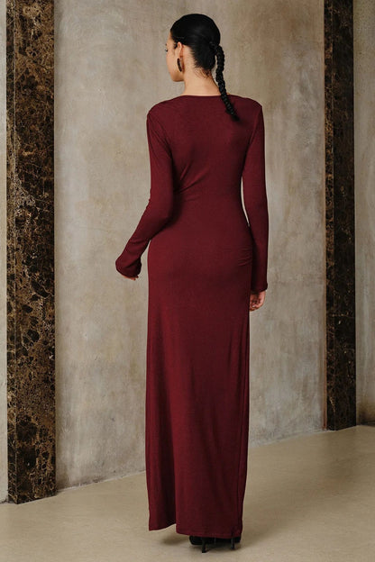 | Ruched Fitted Waist Slim Maxi Dress