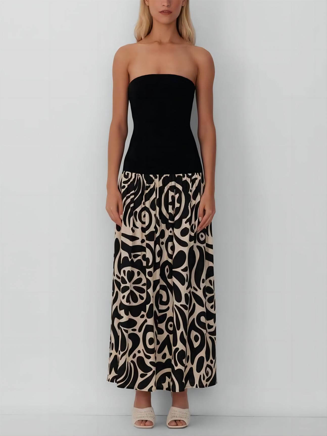 Isla Noir - Fashionable Strapless Floral Print Midi Dress