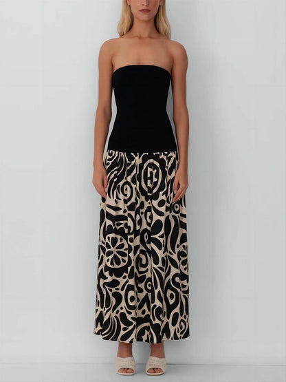 Isla Noir - Fashionable Strapless Floral Print Midi Dress