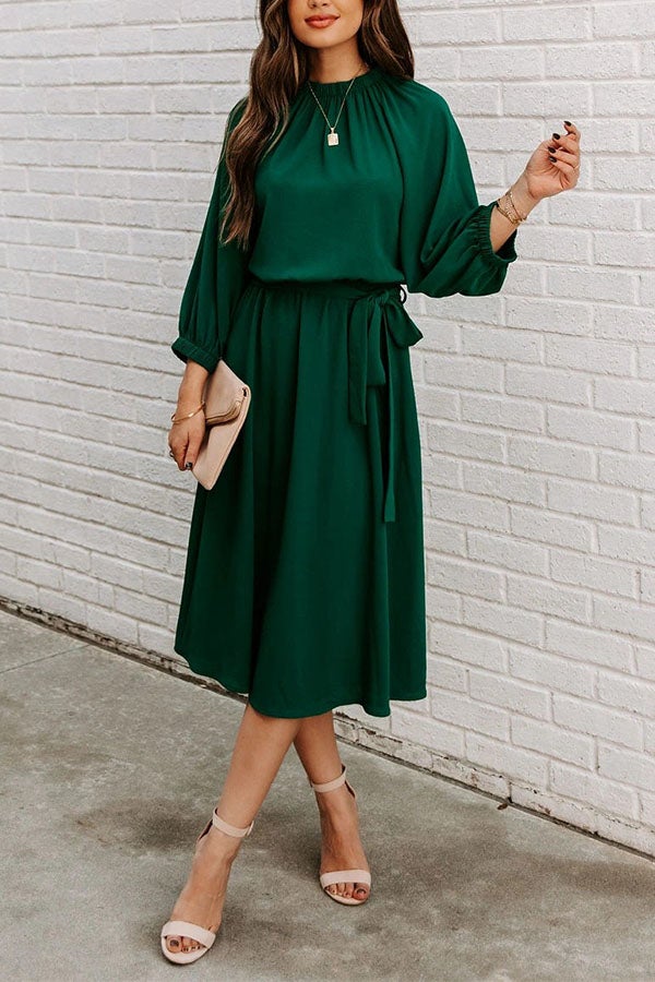 Solid Color Round Neck Big Hem Dress