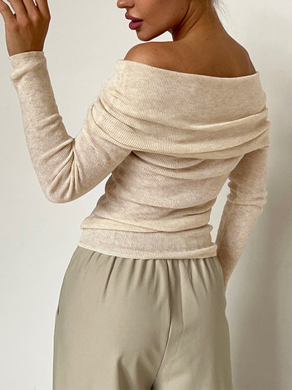Solid Off Shoulder Slim Sweater