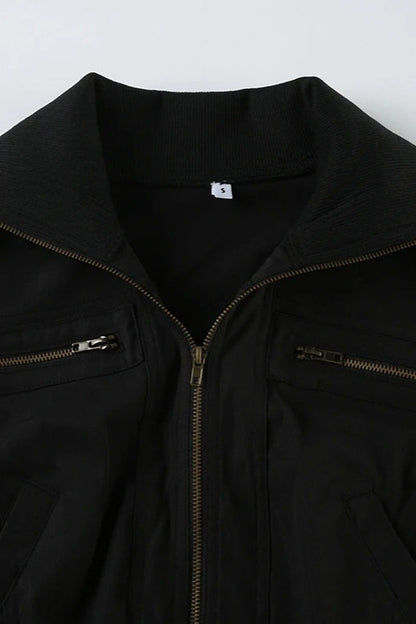 Casual Girdling Waist Black Jacket