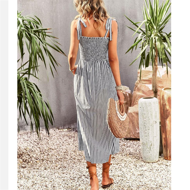 Strap Sleeveless Stripe Maxi Dress in Various Colors