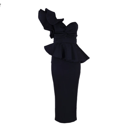 Party Formal Cocktail Evening off-Shoulder Ruffled Backless Dinner Dress