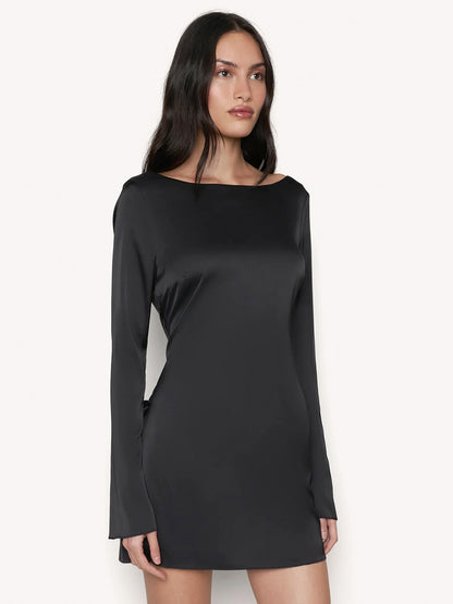 Simple Bodycon Dress Boatneck Open Back Lace Up Party Mini Dresses
