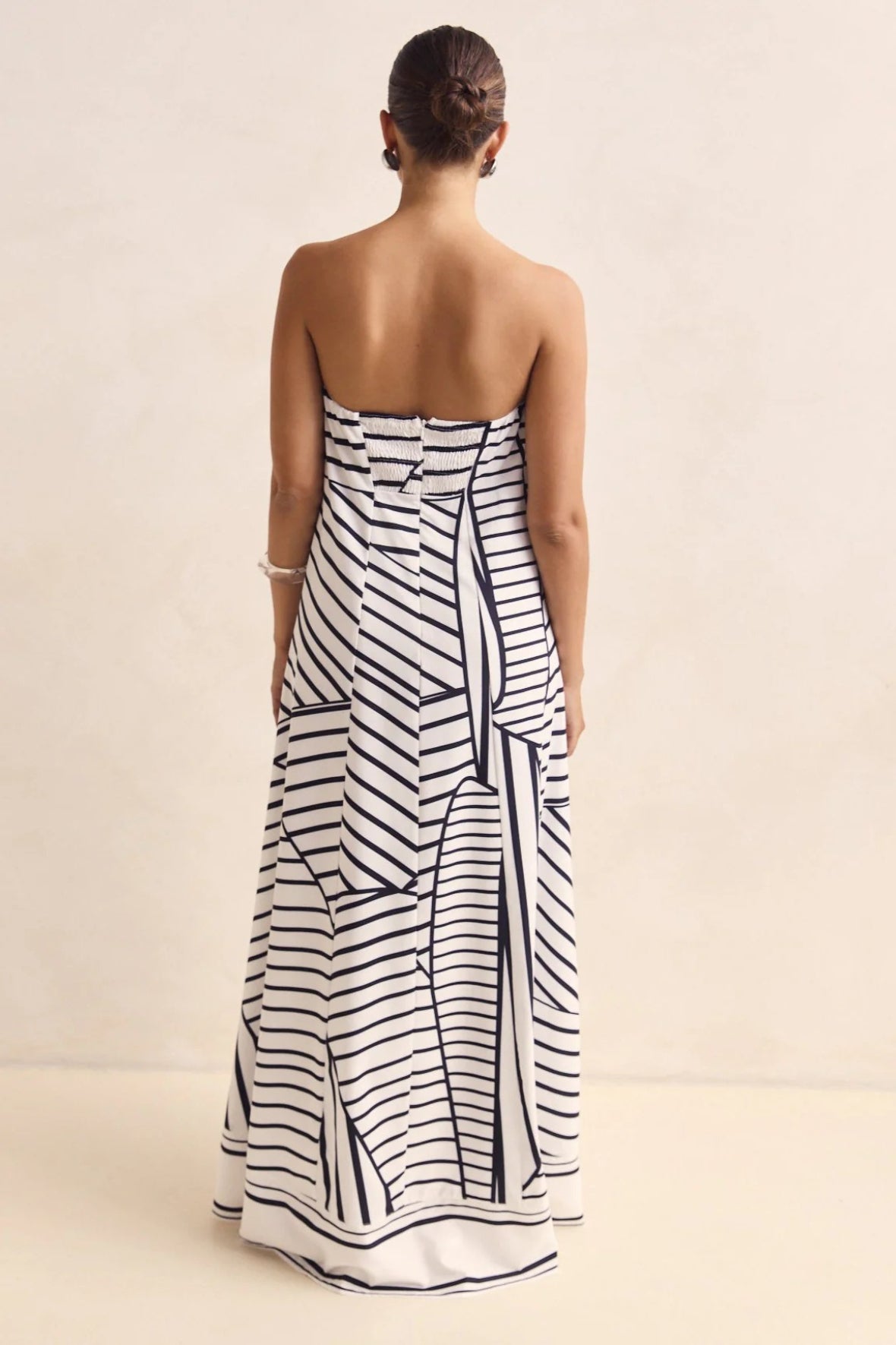 Strapless Tube Contrast Band A-Line Maxi Dress