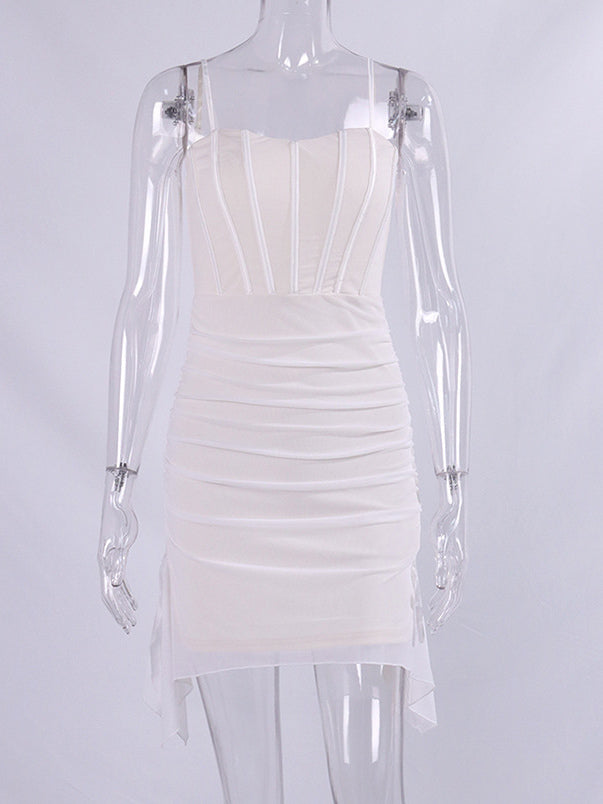 Mini Dresses White Sleeveless Pleated Short Dress