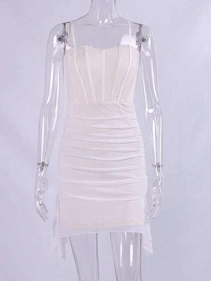 Mini Dresses White Sleeveless Pleated Short Dress