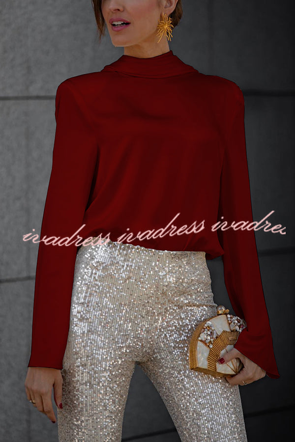 Secret of Elegance Satin Back Chain Cowl Neck Draped Blouse