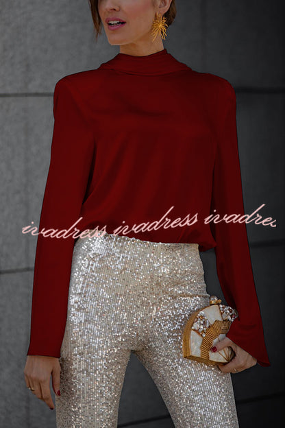 Secret of Elegance Satin Back Chain Cowl Neck Draped Blouse