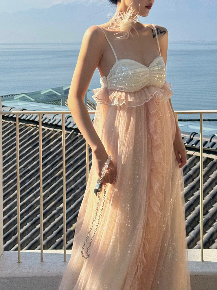 Glimmering Tulle Fairycore Sequin Maxi Dress – Dreamy Resort Gown