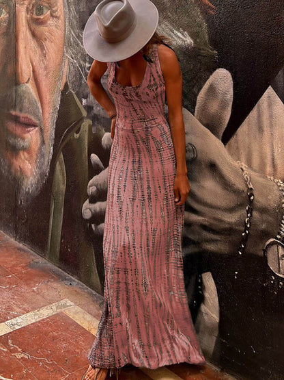 Sundown Serenity - Tie-Dye Lace-Up Maxi Dress
