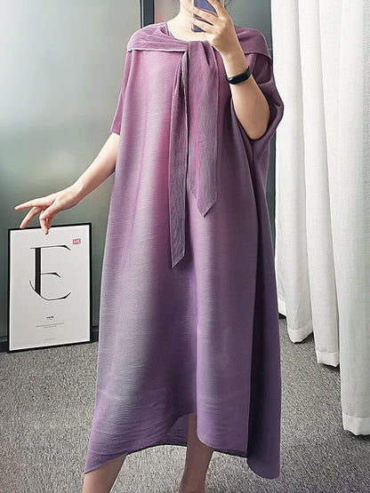 Batwing Sleeves Loose Lace-Up Pleated Hooded Midi Dresses