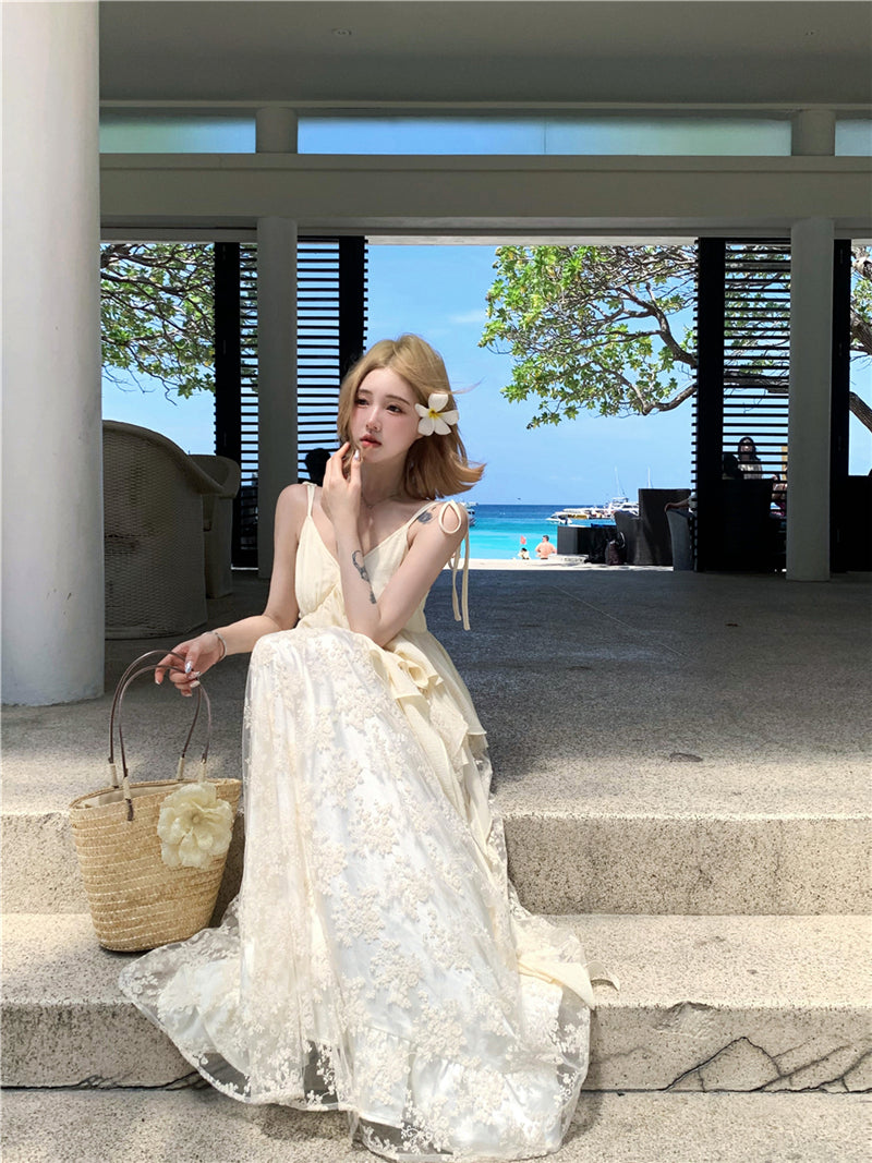 Lace Patchwork Layered Maxi Dress – Ethereal Boho Beach Gown