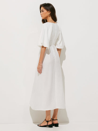 Elegant Knotted Half-Sleeve Midi Dress