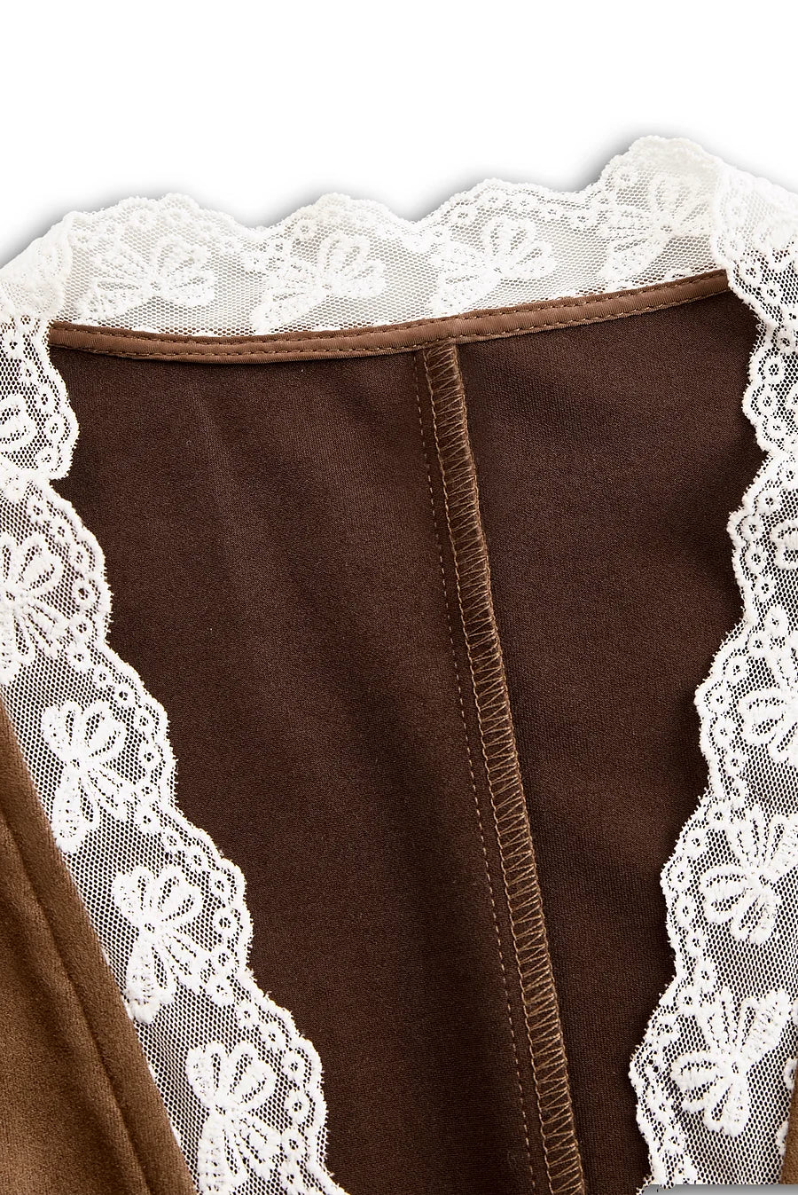 Women's Western Suede Shirt With Lace Sleeves – Brown Cowgirl Blouse