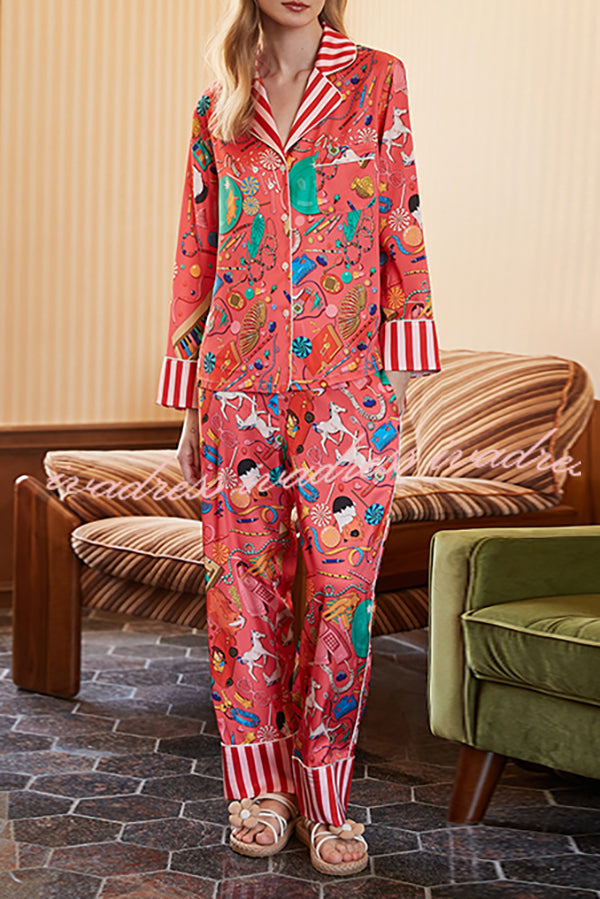 Ground Print Home Long Sleeve Two Piece Set