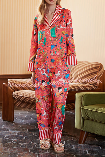 Ground Print Home Long Sleeve Two Piece Set