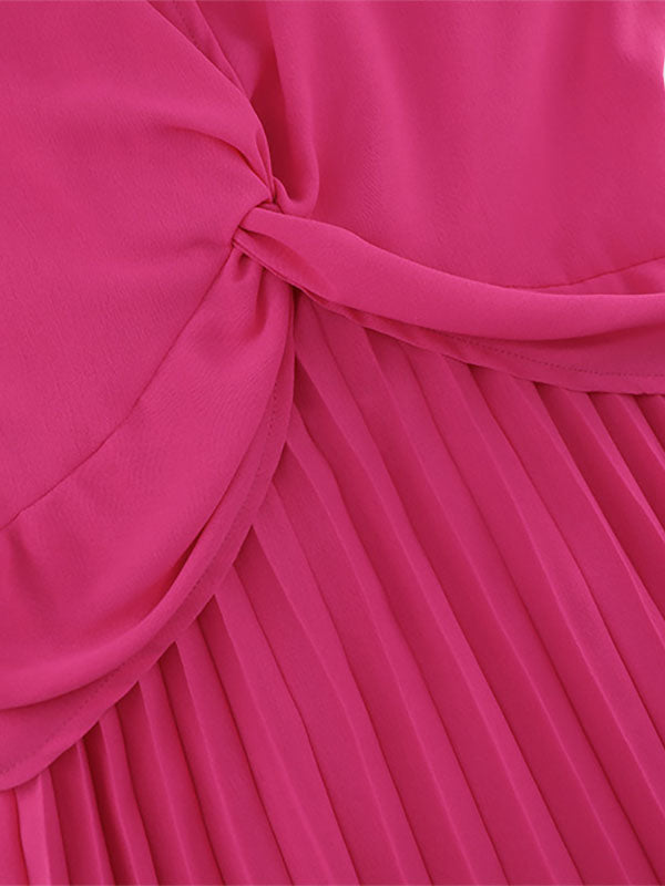 Midi Dress Pleated V-Neck Long Sleeves Casual Fall Dresses