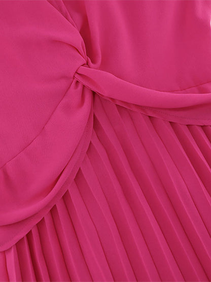 Midi Dress Pleated V-Neck Long Sleeves Casual Fall Dresses