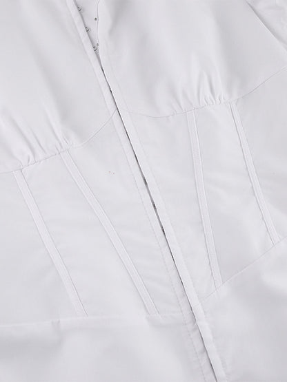 Shirt Dresses White Turndown Collar Pleated Long Sleeves Polyester Irregular Dresses Mini Dresses
