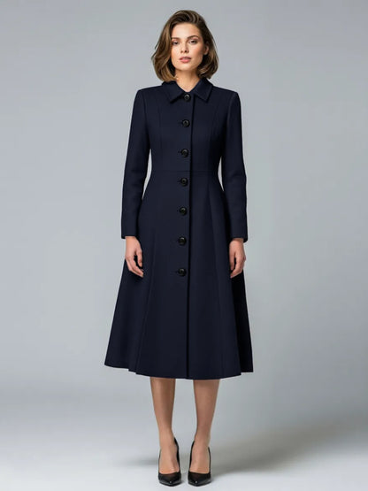 Woolen A-Line Midi Coat With Shirt Collar For Women 2026