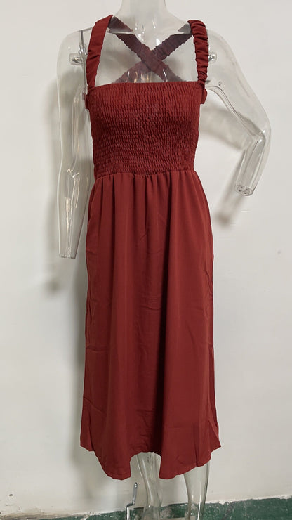 Maxi Casual Solid Color Cotton Linen Sleeveless Dress Summer