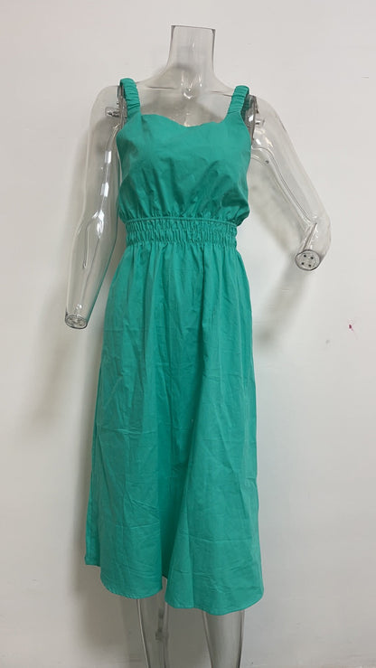 Backless Casual Waist Tight Mid Waist Solid Color Mid-Length Dress