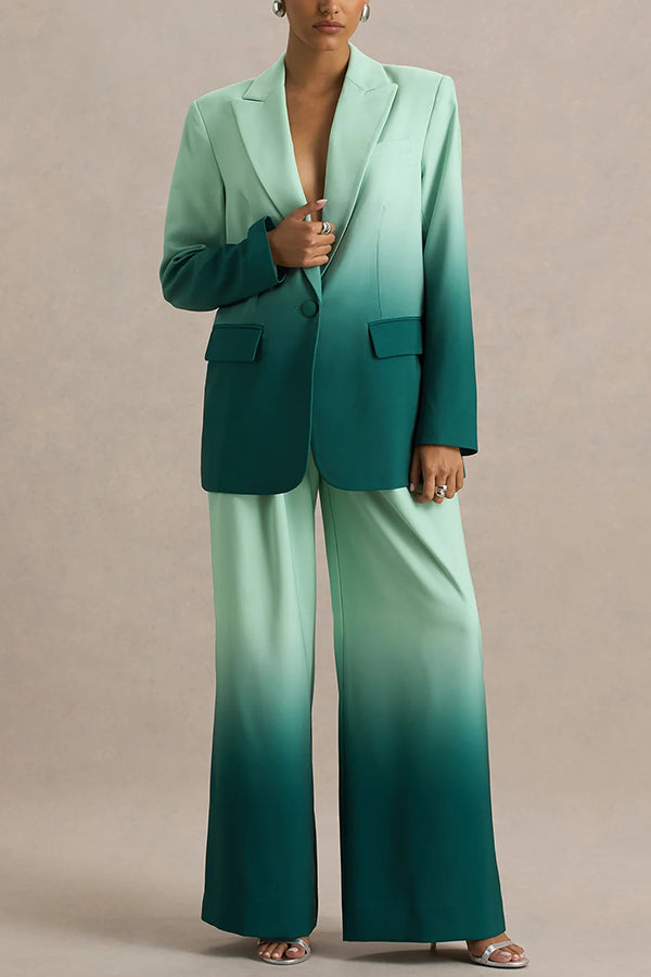 Enya Ombre Print Single Button Long Sleeve Lapel Loose Blazer