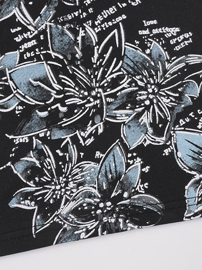 Retro-Style Plant Floral Slim-Fit Long Sleeve