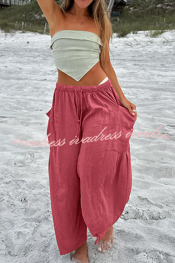 Diani Linen Blend Drawstring Waist Pocketed Loose Pants