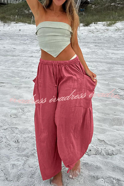 Diani Linen Blend Drawstring Waist Pocketed Loose Pants