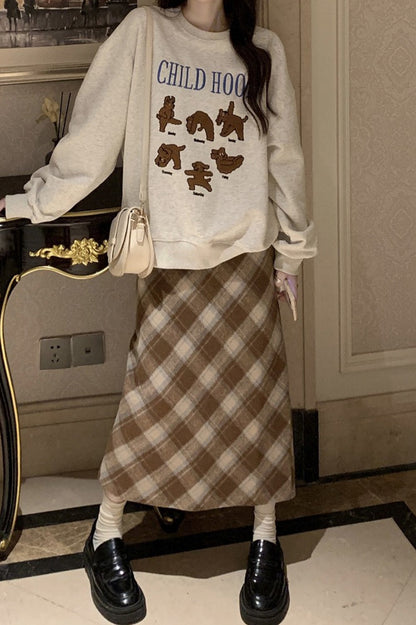 High Waist Vintage A-Line Slit Skirt