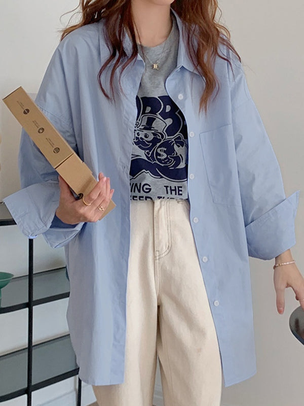 Solid Color Versatile Loose Long Sleeve Blouse