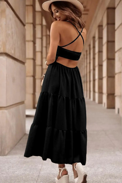elegant black backless maxi dress