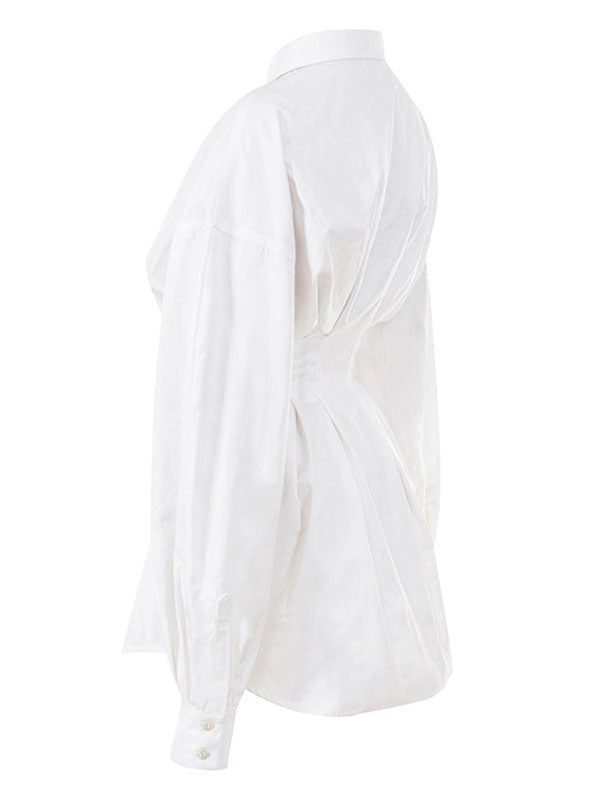 Dresses Shirt Dresses Midi Dress White Turndown Collar Long Sleeves